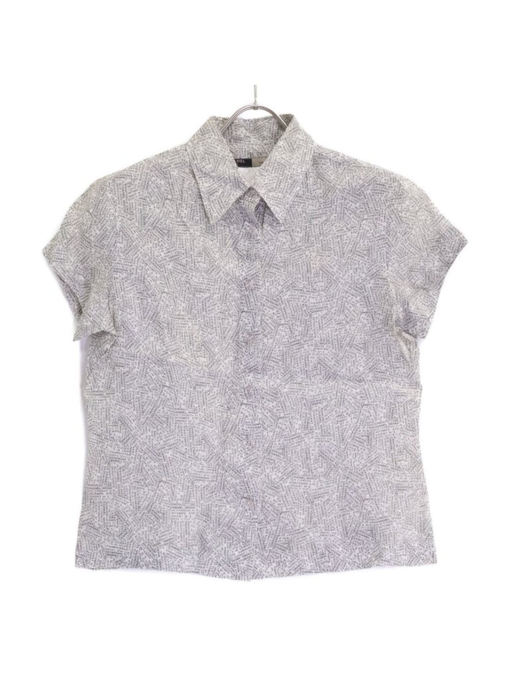 Chanel Logo Print Ramie Short Sleeve Blouse 40